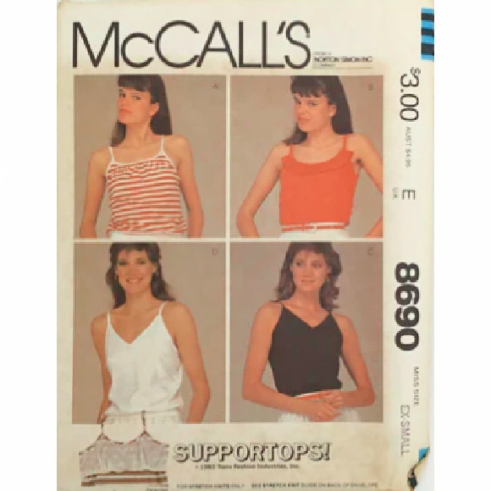 Vintage ©1983 McCall's 8690 - Camisole/Tank Tops with Built-In Bra - Medium